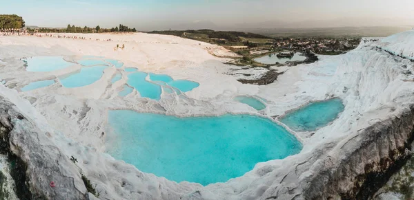 Amazing landscape of Pamukkale natural pools and terraces Royalty Free Stock Images