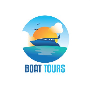 Okyanus suyu sahil yaz tekne turlarının logo tasarımı.
