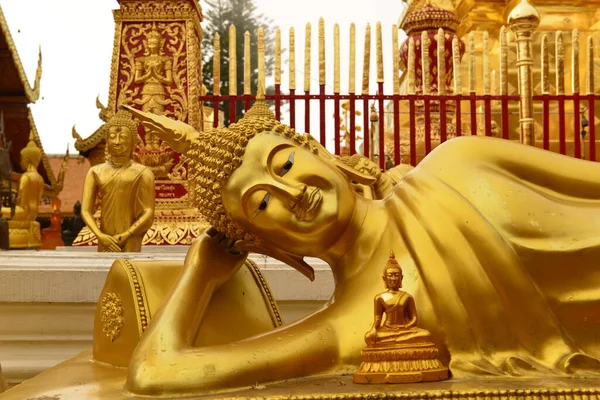 Buddha Statue Golden Pagoda Prathat Doi Suthep Chiang Mai Province — Stock Photo, Image
