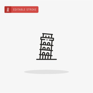 Eğik Pisa Kulesi ikon vektörü. Sunum için Eğik Pisa Kulesi simgesi.