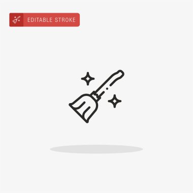 Süpürge simgesi vektörü. Sunum için süpürge simgesi.