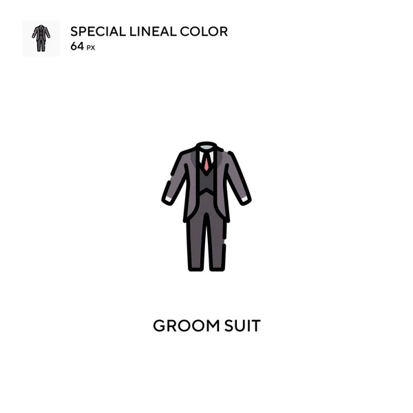 Bräutigam Anzug Spezielle Lineare Farbvektorsymbol Bräutigam Anzug Symbole Für Ihr — Stockvektor