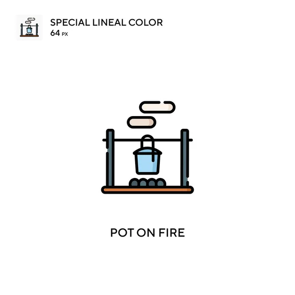 Pot Fire Icono Especial Vector Color Lineal Iconos Olla Llamas — Archivo Imágenes Vectoriales