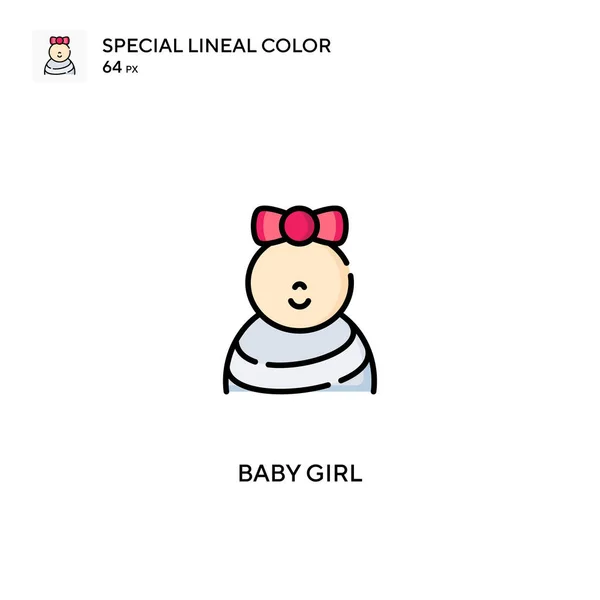 Baby Mädchen Spezielle Lineare Farbvektorsymbol Baby Girl Icons Für Ihr — Stockvektor