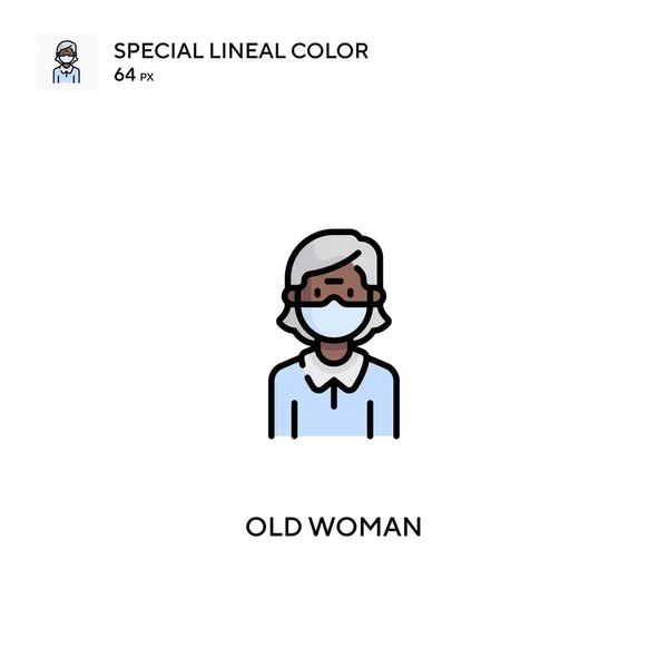Mujer Edad Especial Icono Vector Color Lineal Iconos Ancianas Para — Vector de stock