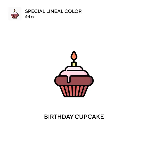 Birthday Cupcake Special Lineal Color Vector Icon Birthday Cupcake Icons — Stock Vector