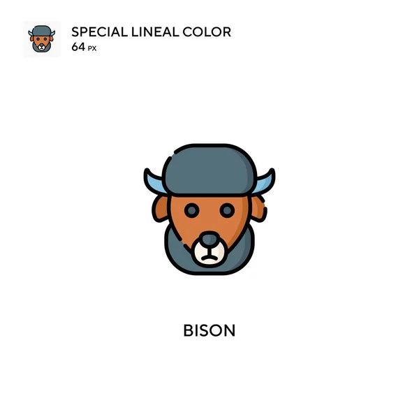 Icona Vettoriale Colore Lineare Speciale Del Bisonte Icone Bison Tuo — Vettoriale Stock