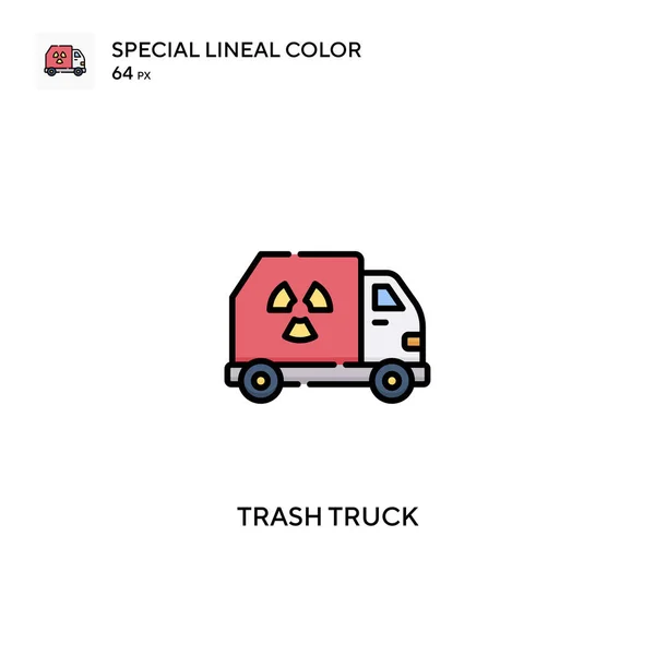 Trash Truck Speciale Icona Vettoriale Colori Lineari Icone Del Camion — Vettoriale Stock