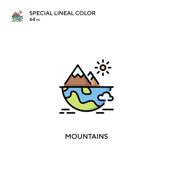 Mountains Spezielles Lineares Farbvektorsymbol Symbole Aus Den Bergen Für Ihr — Stockvektor