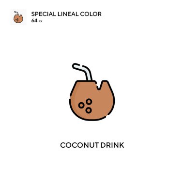 Hindistan cevizi içeceği özel doğrusal renk vektörü ikonu. İş projeniz için hindistan cevizi ikonu