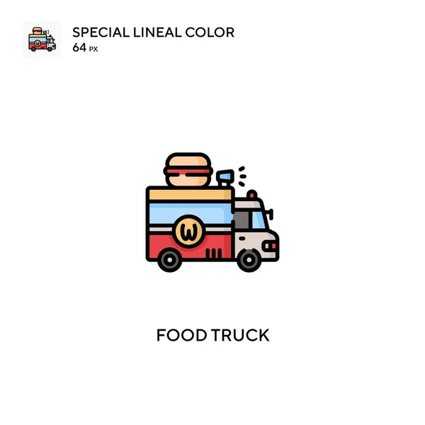 Camión Comida Icono Especial Vector Color Lineal Iconos Camiones Comida — Vector de stock