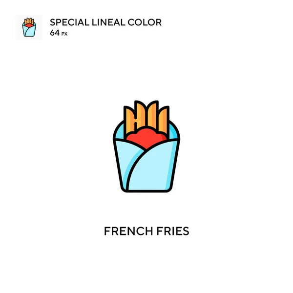 Frites Icône Vectorielle Couleur Linéaire Spéciale Icônes Frites Pour Votre — Image vectorielle