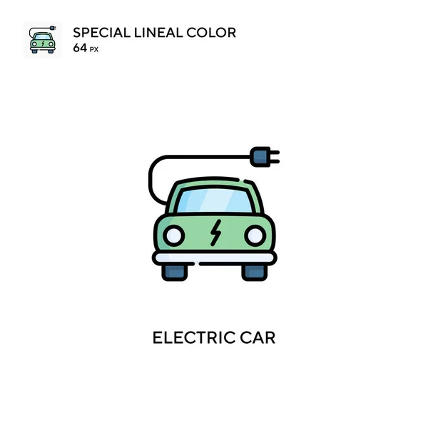 Samochód Elektryczny Specjalna Ikona Wektora Koloru Linii Elektryczne Ikony Samochodów — Wektor stockowy