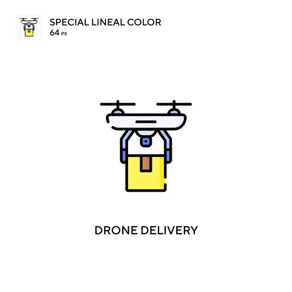 Entrega Drones Ícone Vetorial Cor Linear Especial Ícones Entrega Drones — Vetor de Stock