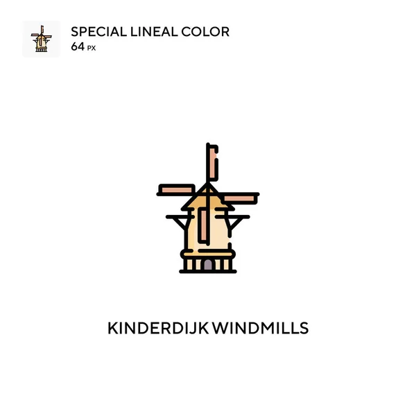 Kinderdijk Windmühlen Spezielles Lineares Farbvektorsymbol Kinderdijk Windmühlen Symbole Für Ihr — Stockvektor