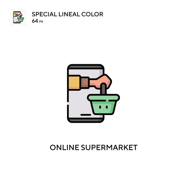 Online Supermarket Speciální Lineární Barevný Vektor Ikona Online Ikony Supermarketů — Stockový vektor
