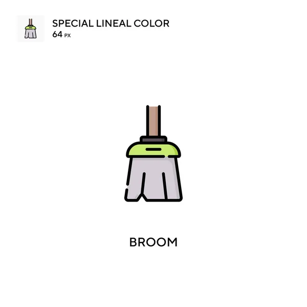 Broom Speciale Lineaire Kleur Vector Pictogram Bezem Pictogrammen Voor Business — Stockvector