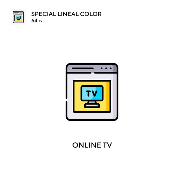 Онлайн Телебачення Спеціальна Лінійна Кольорова Іконка Онлайн Телевізійні Іконки Вашого — стоковий вектор