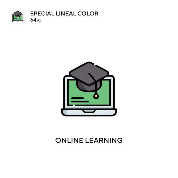 Belajar Online Warna Lineal Khusus Ikon Ikon Belajar Online Untuk - Stok Vektor