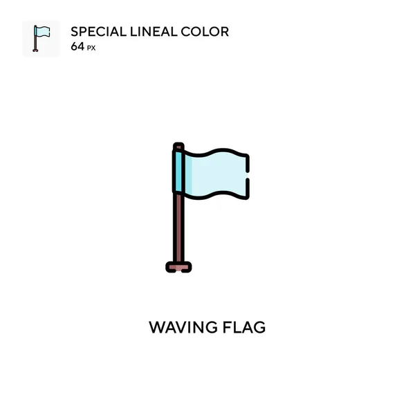 Bandeira Ondulando Ícones Bandeira Cor Linear Especial Icon Waving Para — Vetor de Stock