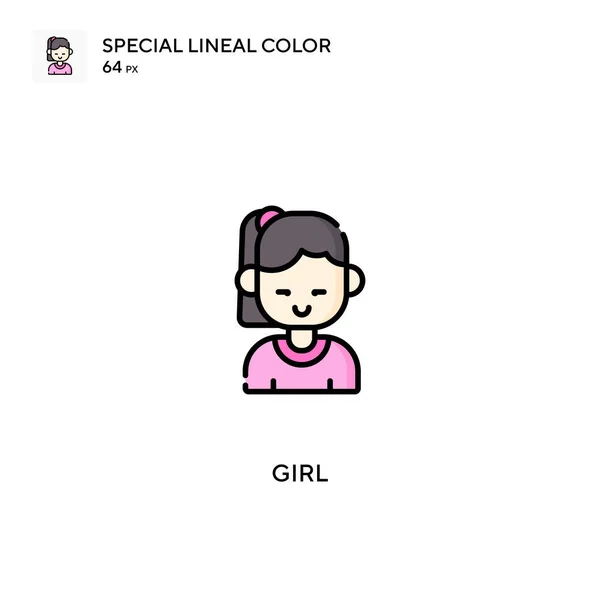 Menina Ícones Cor Linear Especial Icon Girl Para Seu Projeto — Vetor de Stock