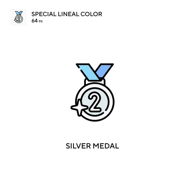 Srebrny Medal Specjalna Ikona Koloru Liniowego Silver Ikony Medalu Projekt — Wektor stockowy
