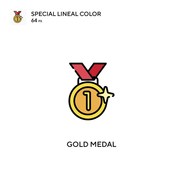 Złoty Medal Specjalna Ikona Koloru Linii Złote Ikony Medalu Projekt — Wektor stockowy