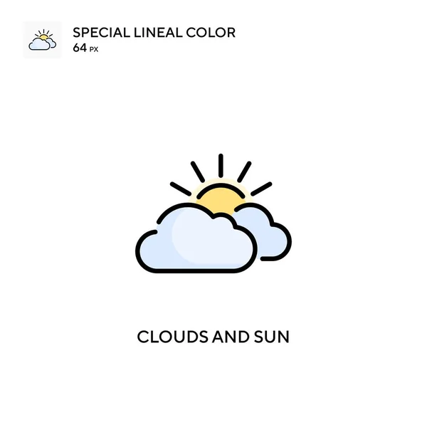 云彩和太阳的线色彩矢量图标 Web移动Ui元素的说明性符号设计模板 — 图库矢量图片