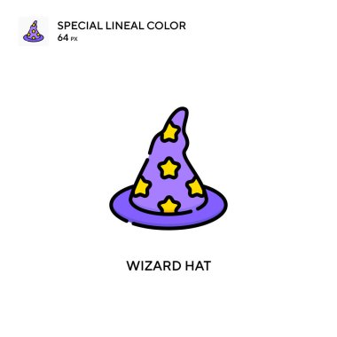 Büyücü şapkası soecial lineal renk vektör simgesi. Web mobil UI ögesi için resimleme sembolü tasarım şablonu.