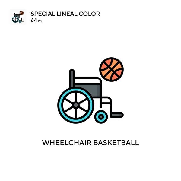 Wheelchair Μπάσκετ Ειδική Lineal Χρώμα Διάνυσμα Εικονίδιο Πρότυπο Σχεδίασης Συμβόλων — Διανυσματικό Αρχείο