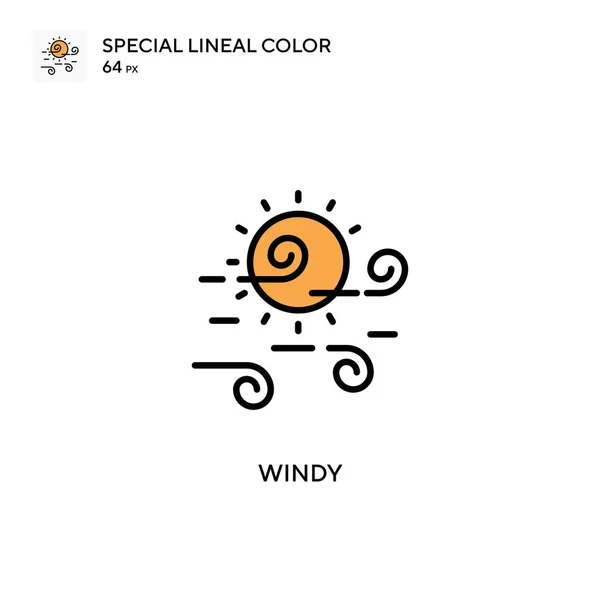 Windy Especial Icono Vector Color Lineal Plantilla Diseño Símbolo Ilustración — Vector de stock