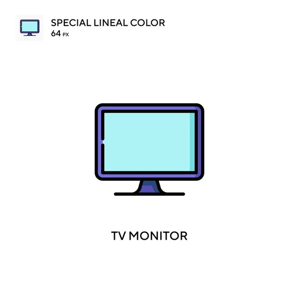Οθόνη Τηλεόρασης Ειδικό Εικονίδιο Διάνυσμα Χρώματος Lineal Πρότυπο Σχεδίασης Συμβόλων — Διανυσματικό Αρχείο