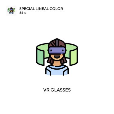 VR gözlükleri özel doğrusal renk vektör simgesi. Web mobil UI ögesi için resimleme sembolü tasarım şablonu.