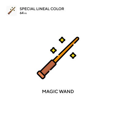 Sihirli değnek özel doğrusal renk vektör simgesi. Web mobil UI ögesi için resimleme sembolü tasarım şablonu.