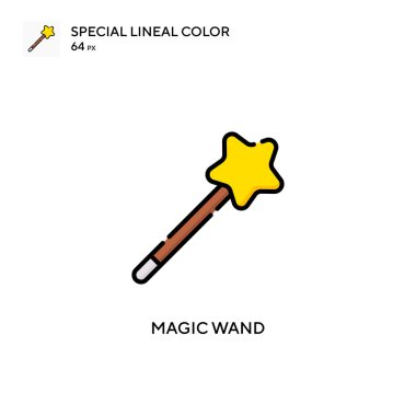 Sihirli değnek özel doğrusal renk vektör simgesi. Web mobil UI ögesi için resimleme sembolü tasarım şablonu.
