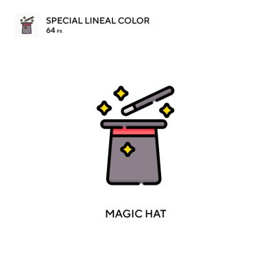 Sihirli şapka özel doğrusal renk vektör simgesi. Web mobil UI ögesi için resimleme sembolü tasarım şablonu.