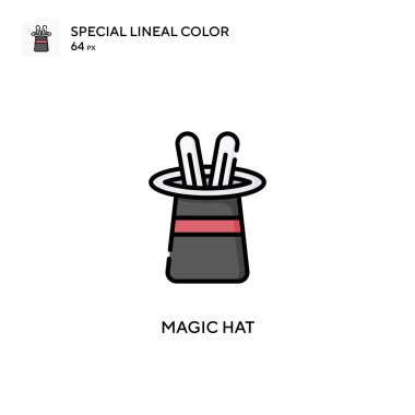 Sihirli şapka özel doğrusal renk vektör simgesi. Web mobil UI ögesi için resimleme sembolü tasarım şablonu.