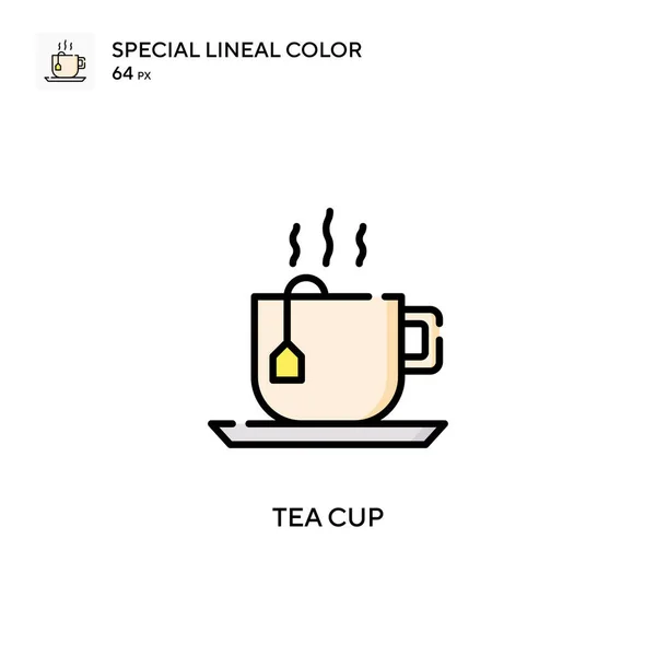 Чашка Чая Специальная Линейная Иконка Вектора Цвета Шаблон Оформления Символов — стоковый вектор