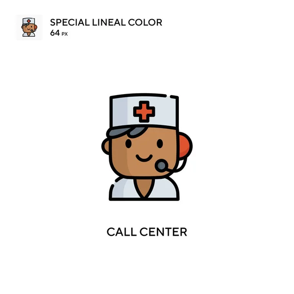 Call Center Icono Especial Vector Color Lineal Plantilla Diseño Símbolo — Vector de stock