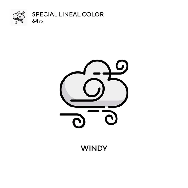 Windy Special Lineáris Színvektor Ikon Illusztráció Szimbólum Design Sablon Web — Stock Vector