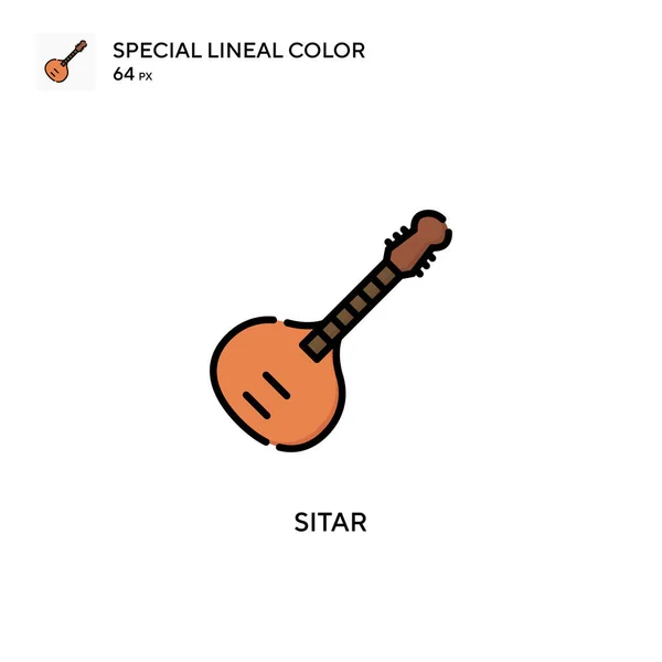Sitar Speciální Ikona Lineární Barvy Šablona Návrhu Symbolu Ilustrace Pro — Stockový vektor