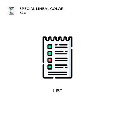 Özel doğrusal renk simgesini listele. Web mobil UI ögesi için resimleme sembolü tasarım şablonu. Düzenlenebilir vuruş üzerine mükemmel renk modern pictogram.