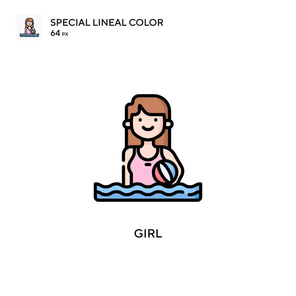 Girl Special Lineal Kleur Icoon Illustratie Symbool Ontwerp Sjabloon Voor — Stockvector