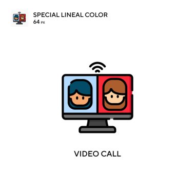 Video çağrısı Özel doğrusal renk simgesi. Web mobil UI ögesi için resimleme sembolü tasarım şablonu. Düzenlenebilir vuruş üzerine mükemmel renk modern pictogram.