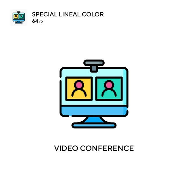 비디오 콘퍼런스 스페셜 라이너 아이콘 디자인 모바일 요소를 템플릿 스트로크에 — 스톡 벡터