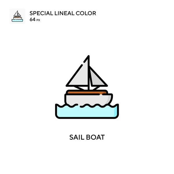 帆船特殊的线条色彩图标 Web移动Ui元素的说明性符号设计模板 关于可编辑笔画的完美色彩现代象形文字 — 图库矢量图片