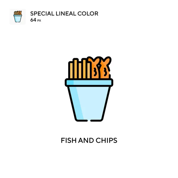 Fish Chips Icône Spéciale Couleur Linéaire Modèle Conception Symbole Illustration — Image vectorielle