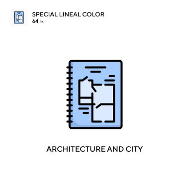 Mimarlık ve şehir özel doğrusal renk ikonu. Web mobil UI ögesi için resimleme sembolü tasarım şablonu.