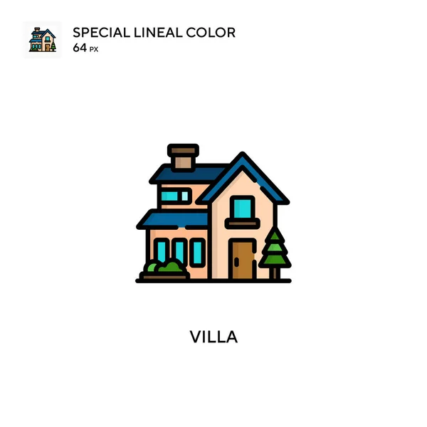 别墅的特殊线条色彩图标 Web移动Ui元素的说明性符号设计模板 关于可编辑笔画的完美色彩现代象形文字 — 图库矢量图片