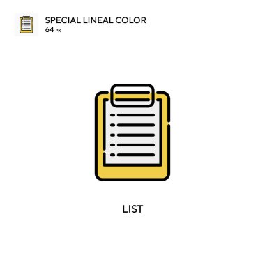 Özel doğrusal renk simgesini listele. Web mobil UI ögesi için resimleme sembolü tasarım şablonu. Düzenlenebilir vuruş üzerine mükemmel renk modern pictogram.